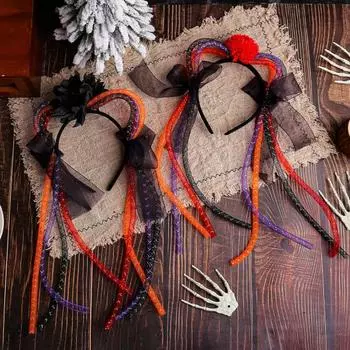 Cat Ear Headband Halloween Gauze Headband with Colorful Ribbons Women Cat Ear чёрный