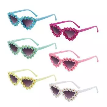 Cat Eye Frame Children Flowers Sunglass Kids Daisy Sunglass Sun Protection Eyewear Novel Disco Festival Party Shades 3-18Years синий