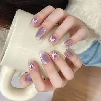 Cat Eye Press on Nails Butterfly Square Acrylic Fake Nails Reusable Stick on Nails for DIY Nail Art Manicure Decorations