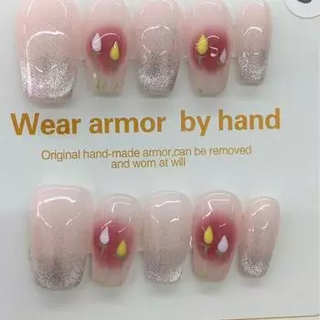 Cat Eye Tulip Handmade Nail Dressing Hand Painted Flower Cute Style Patch Nail XS