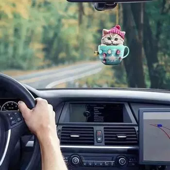 Cat Eyecatching Cartoon Acrylic Ornaments Cheerful Teacup Car Decorations 1