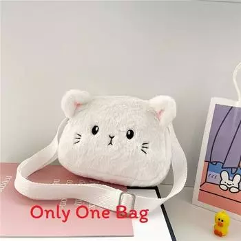Cat Fashion Cartoon Children Shoulder Crossbody Bag With Soft Plush Kids Gift