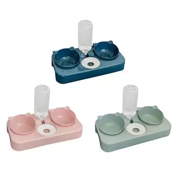 Cat Food and Water Bowls Set with Automatic Water Dispenser Bottle Pet Feeder for Cats Small or Medium Dogs Kitten Rabbit Puppy зелёный