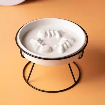Cat Food Slow Eating Ceramic Prevents Rapid Feeding Reduces Cat Eating Obesity Rice Cat Rice Tableware Stand Bowl, Tableware, Cat, Eating, Plate, белый