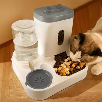 Cat Food Water Dispenser, Cat Feeder, Non Wet Mouth, Fully Automatic Two in One Plastic Automatic Water Dispenser жёлтый