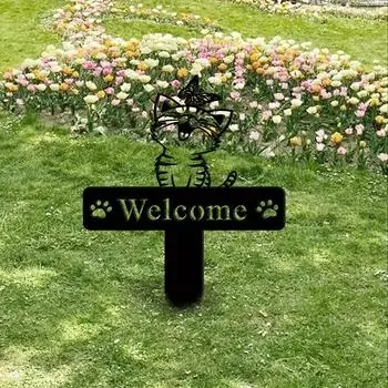 Cat Garden Stake, Metal Cat With Butterfly Memorial Stake Cat Name Yard Stake, Cat Garden Sign, Metal Cat Memorial Marker