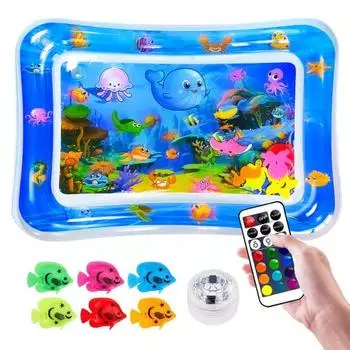 Cat Glow Pad Inflatable Water Mat Play Mat with Built-in Flash Beads Ambient Light Visual Hunting Game Night Pet Toy