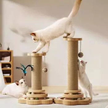 Cat Grab Column Cat Climbing Frame Wood Cat Toy Cat Turntable Funny Cat Stick Balls Durable Sisal Scratching Board Cat Supplies