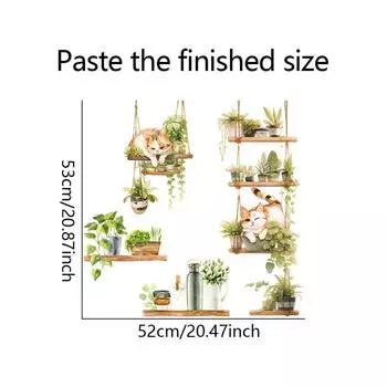Cat Green Plant Pot Home Background Wall Decoration Wall Stickers Self-Adhesive