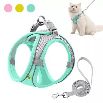 Cat Harness Leash Set Escape Proof Reflective Harness Vest For Cat Small Dog Breathable Puppy Walking Lead Leash Pet Accessories XXS зелёный
