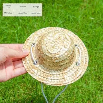 Cat Hat Cute Internet Celebrity Straw Hat Summer Sun-Proof Rotate Cat Headdress British Shorthair Puppy Dog Pet Supplies S-small Minimalist straw hat