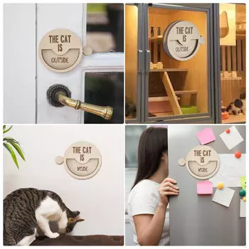 Cat IS in or Reminder Door Sign Cafe Multifunctional Gift Yard Wooden Stable Sturdy Cute