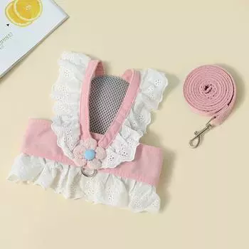 Cat leash JK small flower dog leash harness type cat and dog clothes leash puppies special travel dog walking supplies XS (1-1.5kg recommended for cats)