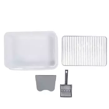 Cat Litter Box with Baffle Stainless Steel Rack Anti Splashing Stylish Look Kitty Litter Box Cat белый