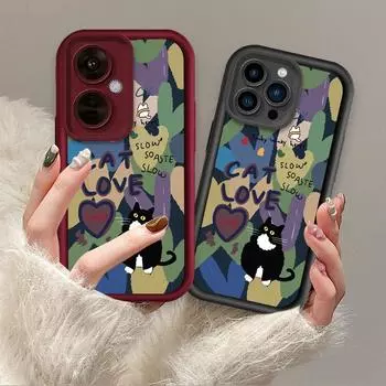 Cat Love милый мультяшный принт модный чехол гибкий мягкий силиконовый чехол TPU полная задняя крышка для iPhone Samsung iPhone 5 чёрный
