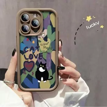 Cat Love милый мультяшный принт модный чехол гибкий мягкий силиконовый чехол TPU полная задняя крышка для Xiaomi Redmi Poco Xiaomi 11 Lite чёрный