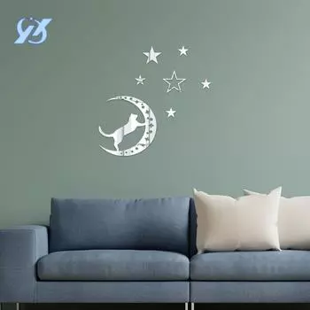 Cat Moon Star Acrylic Self-adhesive Wall Sticker Sofa Background Bedroom Bedside Arrangement Decorative Wall
