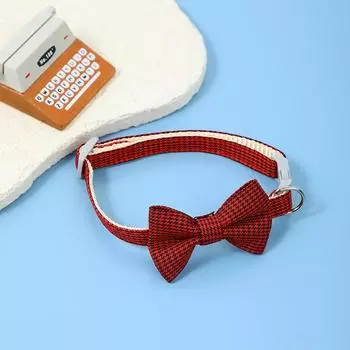 Cat Nylon Collar Neck Cover Small Dog British Style Bow Fashion Pet Collar Spot красный