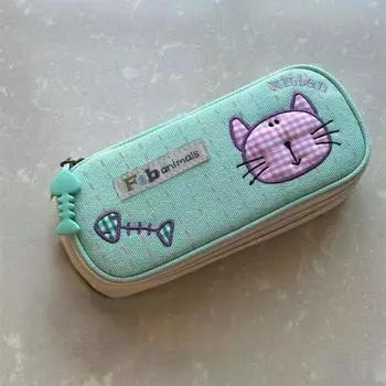 Cat Pencil Case Large Capacity Stationery Bag High Quality Pencil Box Back To School Green-1PC