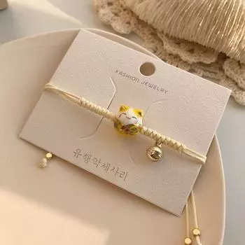 Cat Pendant Cute Chinese Style Jewelry Maneki Neko Bracelet Red Braided Rope Women Hand Ring