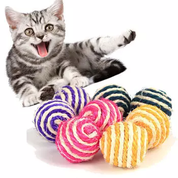Cat Pet Sisal Rope Weave Ball Teaser Play Chewing Rattle Scratch Catch Toy