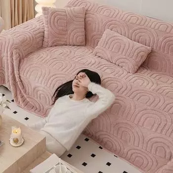 Cat Petting Feeling Winter Plush Thickening Sofa Cushion Non-Slip Seat Cushions Cream Style Simple Winter Sofa Towel Full Cover Cloth 180*130cm