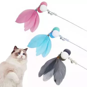 Cat Playing Bite resistant with Bell Pet Toys Cat Stick Toys Kitten Teaser Stick Cat Fishing Rod синий