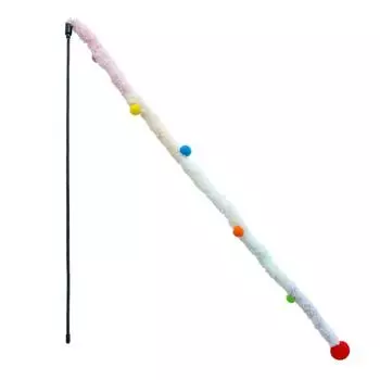 Cat Playing Teaser Wand Toy Cat Teaser Stick Long Handle Soft Color Plush Ball Bite-resistant Pet Supplies