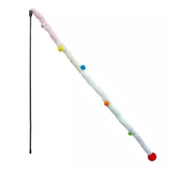 Cat Playing Teaser Wand Toy Cat Teaser Stick Long Handle Soft Color Plush Ball Bite-resistant Pet Supplies