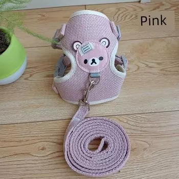Cat Pulling Rope Vest Teddy Bichon Small Size Dogs Chest Strap Dog Walking Rabbit Chain Pet Supplies S (0.75 kg-2.00 kg Pink 1.2 meters Bear chest back
