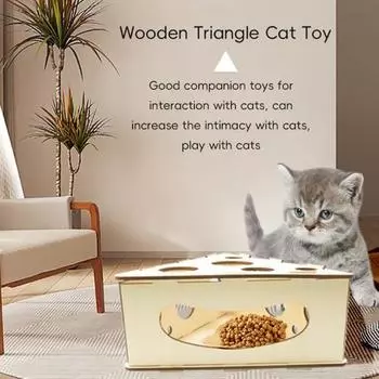 Cat Puzzle Box Интерактивная игрушка для домашних животных для домашних кошек Деревянный котенок Мяч-лабиринт Игра Веселая игра Обучающая игрушка-когтеточка для кошек A