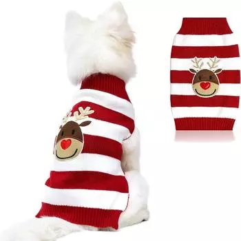 Cat Reindeer Sweater Dog Sweater New Year Christmas Puppy Kitten Pet Clothes (Red, XL) M