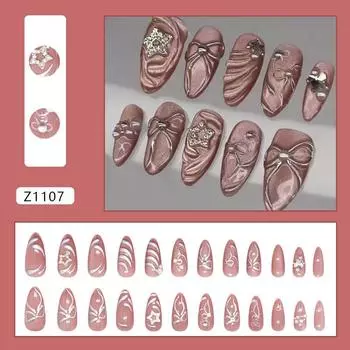 Cat s Eye Shining Star Bow Shining Sweet Nail Art 24 Pieces