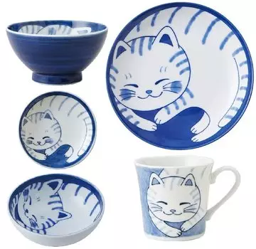 Cat s pottery Cat Chigura (Tiger) a set of five dishes lightweight tableware Made in Japan Mino-yaki