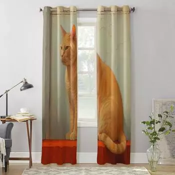 Cat S Tattered Walls Шторы для спальни, гостиной, оконные шторы, жалюзи, кухонный декор, занавески 135W x 60H(cm) x1