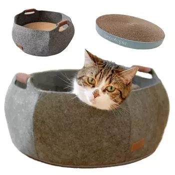Cat Scratch Bed Stylish Cat House Cat Cute Pet Bed Felt Washable Cardboard Circle Set Nail Scratcher Sofa Scratchy Scratcher Cat Supplies Kitten Adult серый