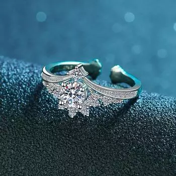 Кольцо Cat Scratch Ring Женское V-образное инкрустированное кольцо с четырьмя когтями 50 бриллиантов Tide Brand 925 пробы Серебряное однокаратное открытое кольцо opening adjustable