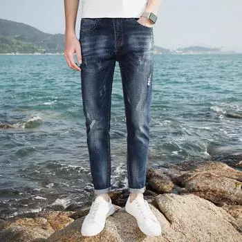Cat Scratch Small Hole Men s Jeans Elastic Harbor Style Vitality Men s Slim Fitting Jeans 27