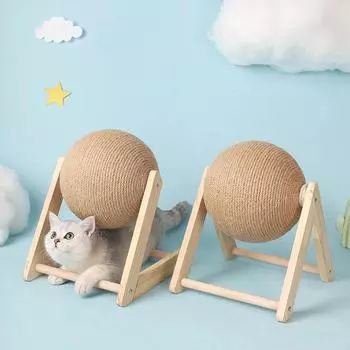 Cat Scratching Ball Toy Kitten Climbing Wood Stand Indoor Grinding Paws Toys Sisal Rope Scratcher Wear-resistant Pet Furniture S