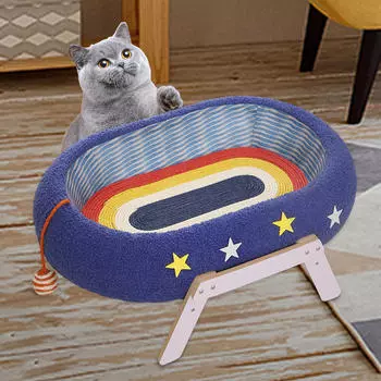 Cat Scratching Board, Oval Pet Scratch Pad with Stand Teaser Sticks Furniture Protector