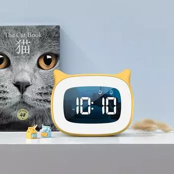 Cat Shape Alarm Clock LED Voice Control Desktop Clock Night Light USB Dual Music Digital Alarm Clock Home Table Decoration жёлтый