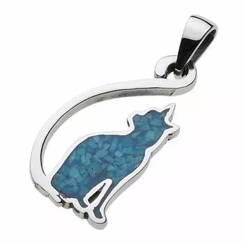 Cat Silhouette Pendant Turquoise Silver p0681 [Cenote] [925 Accessories]
