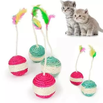 Cat Sisal Scratching Ball Interactive Cat Toy Training Interactive Toy for Kitten Pet Cat Supplies Feather Toy