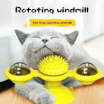 Cat Spinning Windmill Toy Light Up Spinning Mint Suction Cups Pet Teeth Grinding Interactive Toys Pet Supplies зелёный