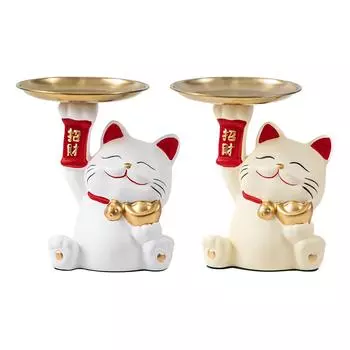 Cat Statue Jewelry Trinket Tray Figurine Resin Cat Storage Tray Animal Sculpture for Living Room Office Home Bookshelf Decor белый