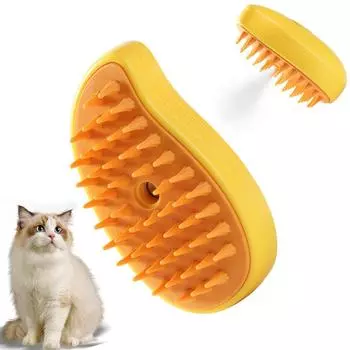 Cat Steam Brush, 3-In-1 Cat Steam Brush, Silicone Massage Beauty Brush, Cat And Dog Pet Hair Cleaning Brush Comb,Mango Shape зелёный