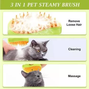 Cat Steam Brush, 3 In 1 Cat Brush for Shedding, Self-Cleaning Cat Dog Grooming Brush Steamy Pet Brush for Long & Short Hair Cats 1PC зелёный