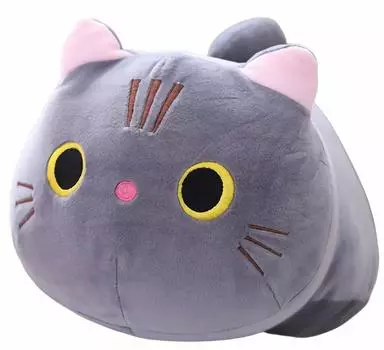 Cat Stuffed Cushion Cute Body Pillow Fluffy Chewy Toy Present [Neko Town] (Gray)