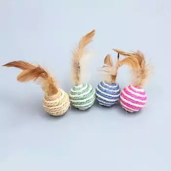 Cat sword hemp ball Pipi Tao sisal scratch-resistant toy with feathers Self-hi pet teasing cat ball cat toy