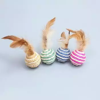 Cat sword hemp ball sisal scratch-resistant toy with feathers self-hi pet teasing cat ball cat toy pet supplies
